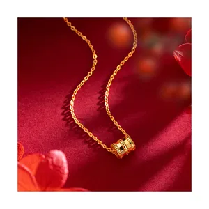 Collar con colgante de tambor de cintura pequeña chapado en oro para mujer, joyería de moda con cadena de 24K hecha de latón