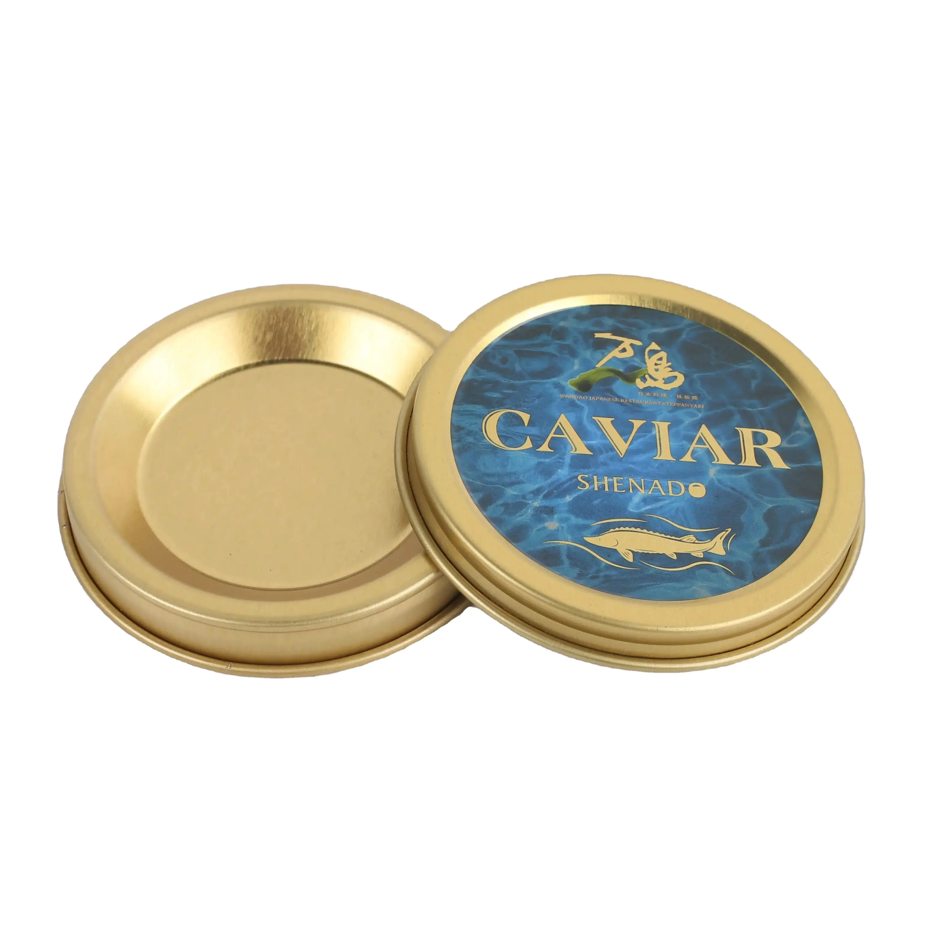 Logo cetak kustom kotak tinplate bulat berkualitas tinggi penyegelan dengan baik wadah kosong Anti-karat untuk kemasan kaviar yang aman