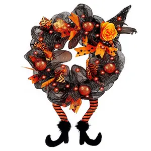 Guirnalda de cinta con cable Artificial para Halloween, decoración de malla con patas de bruja para decoraciones de puerta delantera de fiesta
