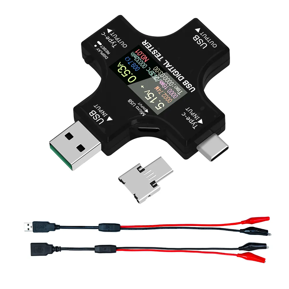 Renkli ekran LCD ekran DC3.6-32.0V/0-5.1A dijital USB Tester ölçer kiti voltaj akım voltmetre USB kablosu şarj dedektörü