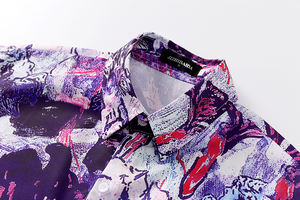 新着メンズ3 Dパープルプリントデザインハワイシャツボタンダウンカラー塗装メンズ服 - Product Image 6