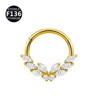 Anneau de septum articulé élégant en titane ASTM F136 avec zircone cubique marquise, 8mm 10mm, pour piercing hélix vertical et anneaux de nez pour femmes