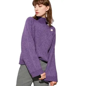 Оптовая продажа, вязаный джемпер 2024 AW OEM с круглым вырезом на заказ, женские свитера из смесовой шерсти, большие размеры