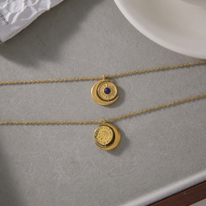 Collar Giratorio de Moda con Colgante de Sol y Luna, Chapado en Oro de 14k y 18k, de Acero Inoxidable 316, Resistente al Agua y al Deslustre, para Mujer - Product Image 4