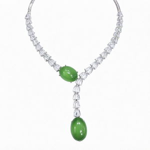 Großhandel Vintage Geometrische Bling Oval Geschliffene Natürliche Jade Grüner Chalcedon Tennis Choker Halskette Unisex Party Schmuck - Product Image 1