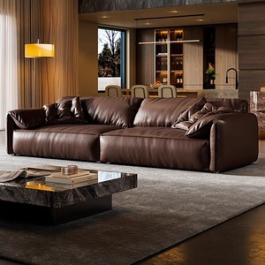 Set di Divani in Pelle 'Orecchio d'Elefante', Design Moderno Minimalista <span class=keywords><strong>Italiano</strong></span> in Pelle Nera a Grana Fine per Salotto di Lusso - Product Image 5