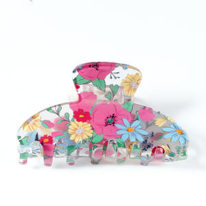 Pinces à cheveux de haute qualité en gros, grandes, style rétro, motif requin avec motif floral simple, pinces à cheveux style rétro doux - Product Image 6