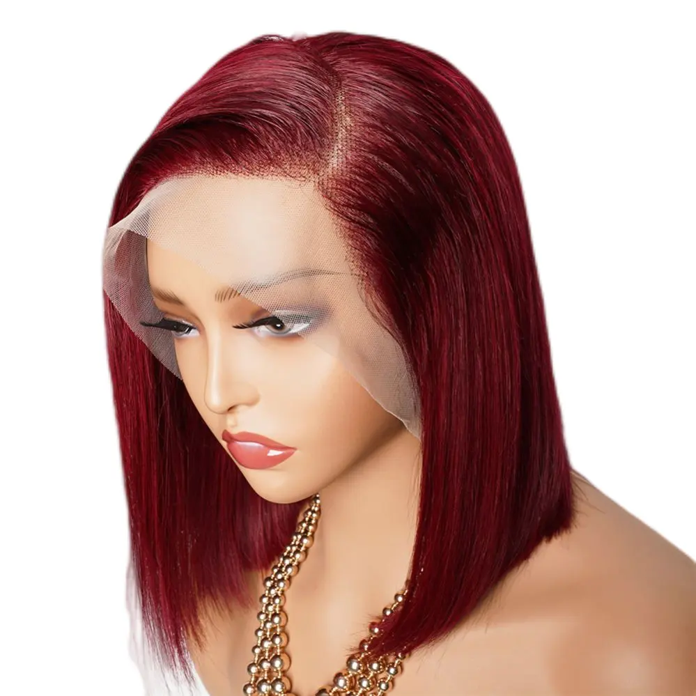 Burgundy Straight Bob Wig Vendor Short Color Glueless Transparent HD 13x4 Frontal Full Lace Front Human Hair Wig for Black Women