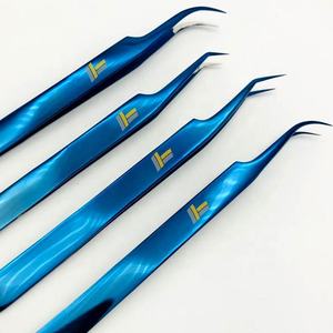 Pinzas de pestañas de precisión puntiagudas azules de Plasma profesionales Extensión de pestañas de acero inoxidable japonés con logotipo personalizado de alta calidad - Product Image 4