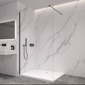 Vách tắm kính tròn hiện đại mạ crôm đen có thanh đỡ tường dành cho khách sạn - Product Image 1