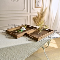 Innova Home Decor Rustikales Holz geschnitztes Rechteck Serviert ablett 2er-Set Groß für Wohnzimmer und Schmuck