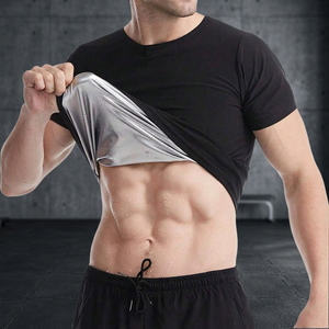 Gilet de sudation pour hommes à manches courtes en fibre de polyester, col ras du cou, pour le fitness, effet sauna, maintien de la chaleur, amincissant, avec fermeture éclair - Product Image 3