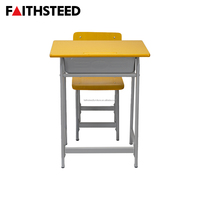 Ensemble de bureau et chaise d'étudiant traditionnel à 4 pieds, jaune, avec boîte de rangement en métal pour livres, pour les écoles primaires et secondaires