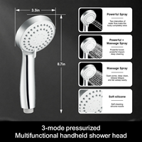 Ensemble de douche de salle de bain avec inverseur en laiton, grande pomme de douche pluie chromée et douchette à main 3 fonctions