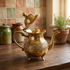 Vintage Brass <b>Tea</b> Pot With Lid And Handle Ornate Design Metal <b>Kettle</b> Water Pots & <b>Kettles</b> - Product Image 6