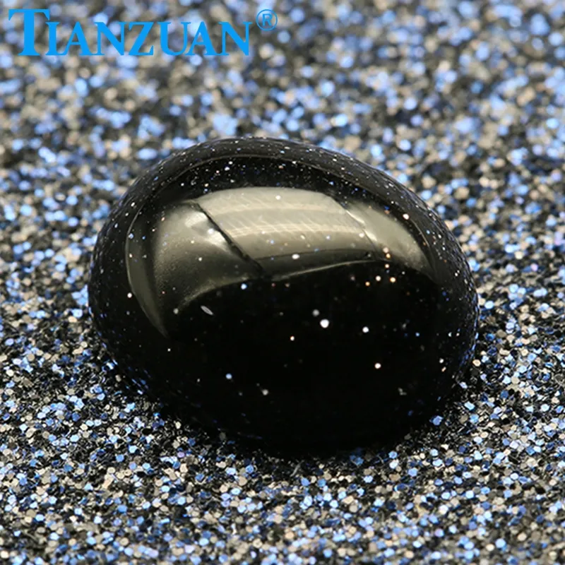 Ovale Form Cabochon einfache Seite Edelstein schwarze Farbe Multi Punkte Glas Edelsteine loser Stein