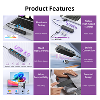 Hub USB 3.0 Portabel Multiport 4 Port 5Gbps Kecepatan Tinggi 4 in 1 dengan Desain Mini untuk Desktop Laptop PC Macbook Komputer