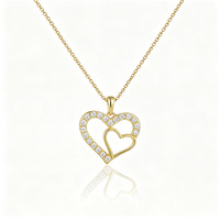 Pendentif cœur en argent sterling 925 plaqué or pour femme YILUN avec zircone cubique, deux cœurs, un lien, cadeau d'anniversaire pour maman et fille