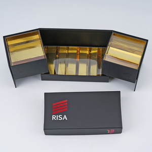 Caja de Regalo Negra de Doble Puerta con Logotipo Personalizado, Tarjeta Dorada y Lazo Rojo, Empaque de Papel Rígido de Lujo para Chocolate - Product Image 2