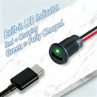 Connecteur USB-C femelle à montage sur panneau LN-006, câble 24AWG de 15 cm, connecteur Type-C fileté avec deux indicateurs de charge LED rouge et vert