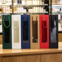 Großhandel Doppel-Flaschen-Weingeschenktasche mit Seilgriff Kraftpapier Marineblau Rot Papiertüte für Wein Champagner Geschenkverpackung