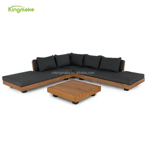 High End Garden Sofa Set Solid Wood Patio Furniture Teak Luxury L Shape Outdoor Sofa With Waterproof Cushion