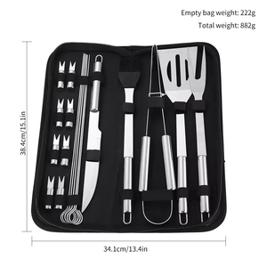 Juego de herramientas de acero inoxidable para barbacoa portátil al aire libre: aguja, cepillo para aceite, cuchillo y pinza para cubiertos. - Product Image 2