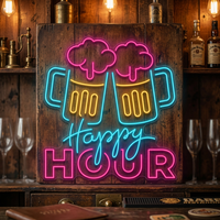 Enseigne néon personnalisée LED « Happy Hour Bière » en acrylique anti-décoloration pour bar sportif, pub, cocktail, club, décoration murale commerciale