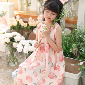 Robe pour filles 2024 Nouvelle collection été style bébé crêpe bulle col poupée princesse style occidental doux polyester coupe trapèze - Product Image 1