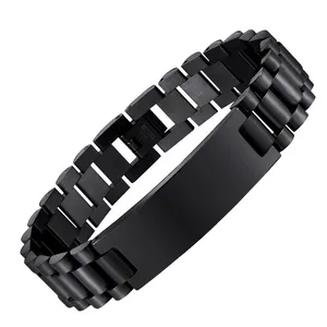 MECYLIFE IP Black Bracelet Man Bracelet Luxury Mens Jewelry 15MM Wide 23CM 9" Engraved Men's Bracelet