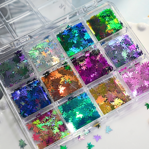 12 grilles de paillettes pour ongles en forme de feuille d'érable d'automne, holographiques, laser, colorées, flocons de feuilles, pour DIY Nail Art, résine époxy, décoration de bijoux - Product Image 4