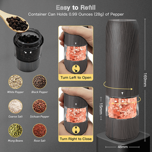 2 in 1 Salt and <b>Pepper</b> Set USB Rechargeable One-button Automatic <b>Pepper</b> Mill Black Wood Grain - Product Image 5