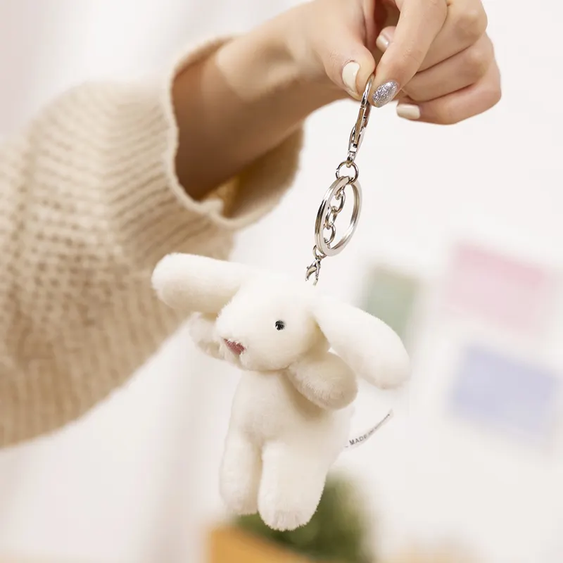 Sevimli peluş tavşan anahtarlık aşk ponpon Bunny peluş oyuncak anahtarlık cep telefon ahizesi takı hediye