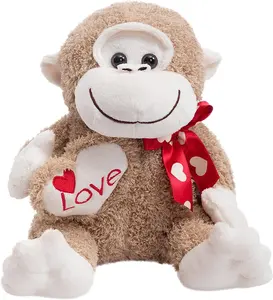 Stuffed Animals Macaco de pelúcia com amor Padrão Red Bow Soft Plush Toy para crianças Baby Lover Birthday