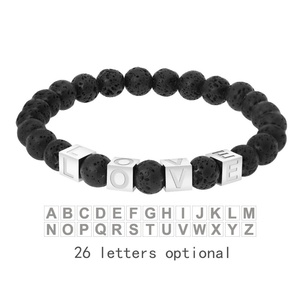 Rock lava Chakra Natural Stone <b>Bracelets</b> Energy Diffuser Bead <b>Bracelet</b> Custom Initial Letter Charm <b>Bracelets</b> for Men - Product Image 5