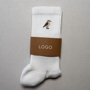 Chaussettes de sport pour homme en coton peigné premium côtelé <span class=keywords><strong>blanc</strong></span> professionnel avec logo brodé personnalisé d'<span class=keywords><strong>oiseau</strong></span> - Product Image 1