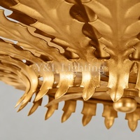 Lustre vintage en or avec feuilles d'acanthe, luminaire suspendu en métal de luxe avec plumes, LED, hauteur réglable, garantie 5 ans, élégant
