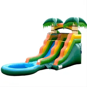 Exciting tropical inflatable water slide with swimming pool for sale