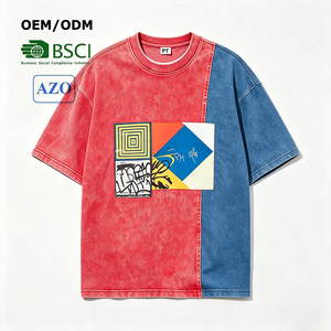 Customize Streetwear Vintage Applique O-neck 100% Cotton Acid Wash Anti-shrink Graphic Color Block Eco-friendly T-shirt for Men - Product Image 1