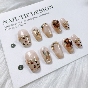 Uñas postizas hechas a mano, Uñas postizas para dedos con decoración de diamantes, uñas acrílicas de lujo con accesorios - Product Image 1