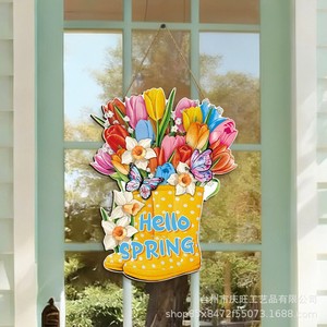 Wooden Spring Rain Boots <b>Wall</b> <b>Decor</b> With Tulips And Butterflies Home Decoration Hanging Plaque For Easter - Product Image 3