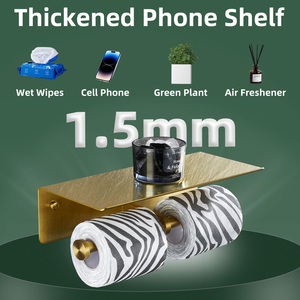 Space Aluminum Self Adhesive Brushed Nickel Double Toilet <b>Paper</b> <b>Holder</b> with Shelf Toilet <b>Paper</b> Roll <b>Holder</b> Toilet Roll <b>Holder</b> - Product Image 2