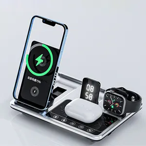 3 In 1 Smart Touch Wireless Charger Foldable Desk Digital Clock Led Light 15W Fast Wireless Charging Stand For Mobile Phone