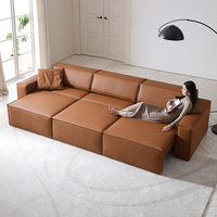Italienisches Minimalistisches Luxuriöses Zweisitzer-Würfelsofa mit Elektrischer Liegefunktion, Echtleder, Kiefernholzrahmen, Einfaches Modernes Design, Fernbedienung