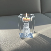 Support de bougie en cristal 3D gravé sur mesure avec un motif animal, disponible en différentes tailles