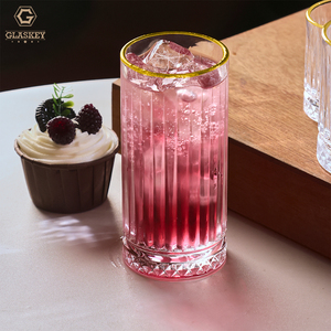 Bicchiere <span class=keywords><strong>in</strong></span> <span class=keywords><strong>Vetro</strong></span> Dorato Personalizzato, Bicchiere per Long Drink, Bicchiere da Whisky a Righe Verticali, Lavabile <span class=keywords><strong>in</strong></span> Lavastoviglie, Bicchieri Highball - Product Image 4