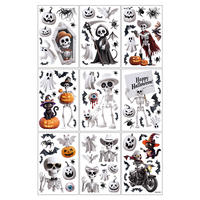 Autocollants de fenêtre d'Halloween BBLIKE de haute qualité, 9 feuilles, motifs mignons de sorcières, squelettes et fantômes, en PVC, pour décorations de fête et de jeu de laitonnière