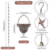 Réglable 8.7 Ft Colibri Jardin Ornement Chaîne De Pluie Gouttières 12 Tasses Détachable Attrape-Pluie Cloche Avant-toit Fer Descente