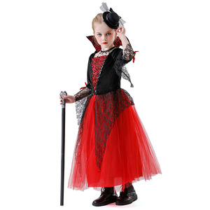Yi Xiaoyi Disfraz de vampiro para niños, vestido rojo y negro con capa y sombrero para niñas, traje de actuación de cosplay para Halloween - Product Image 4