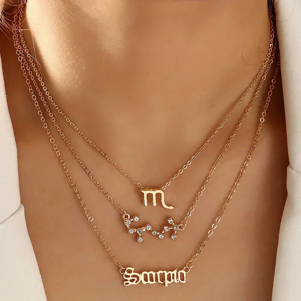 Kalung 12 rasi bintang tanda zodiak kalung perhiasan Choker rantai logam untuk wanita hadiah ulang tahun anak perempuan